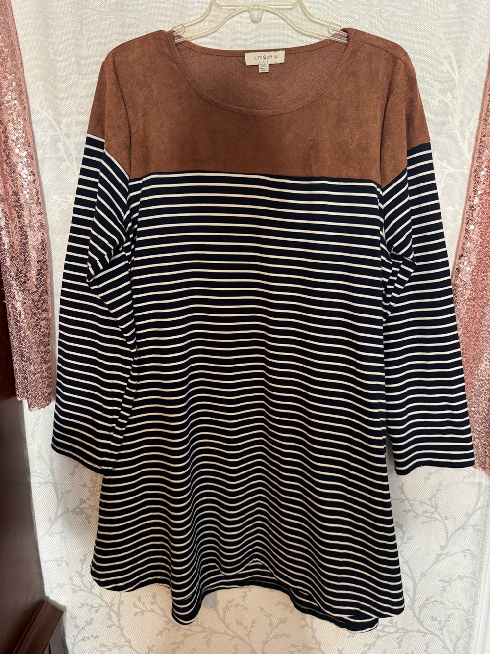 Umgee Black & Brown Striped Long Sleeve Tunic Dress